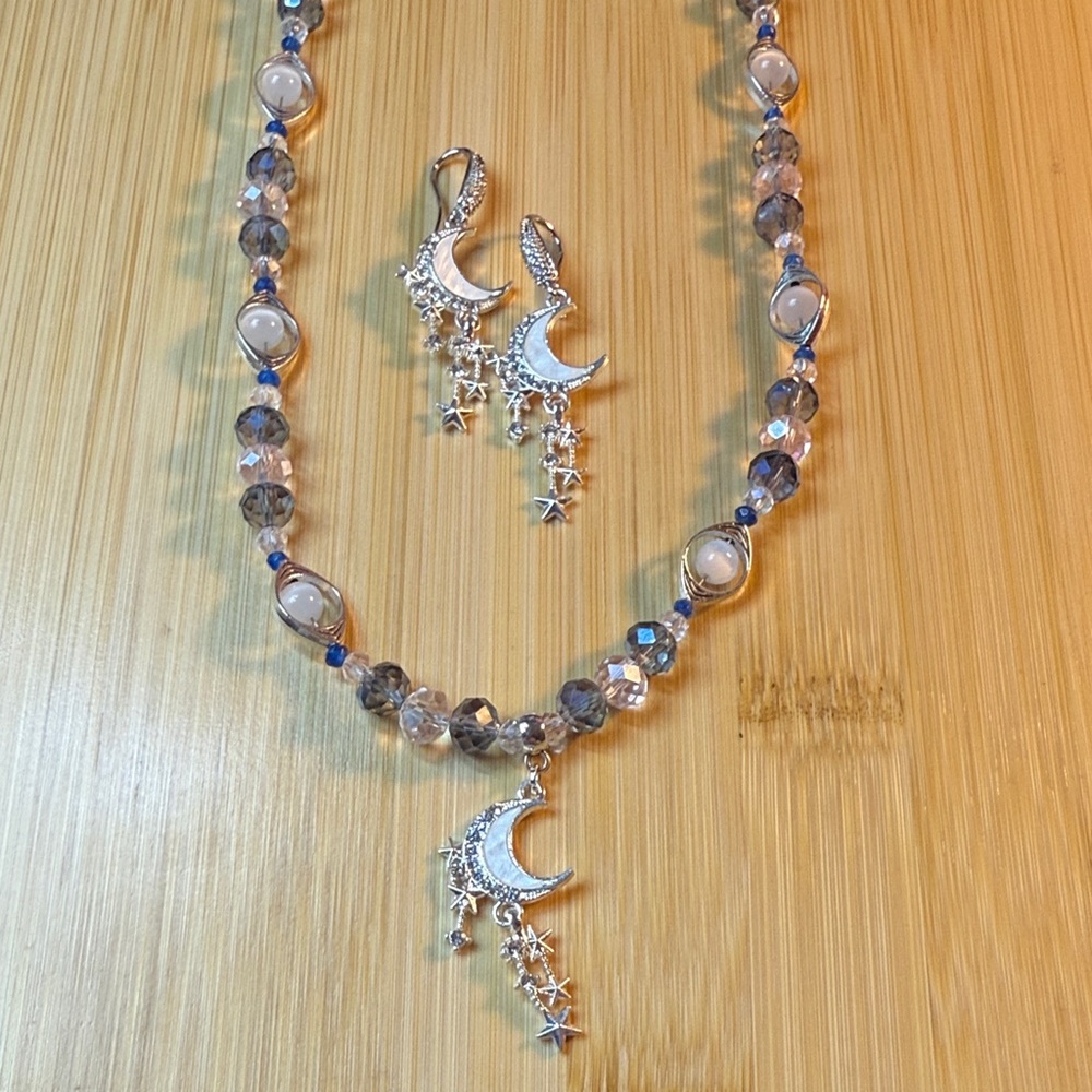 Silver and Blue Moon Necklace and Earring Set